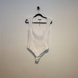 Zara White Square Neck Fitted Bodysuit Size Large
